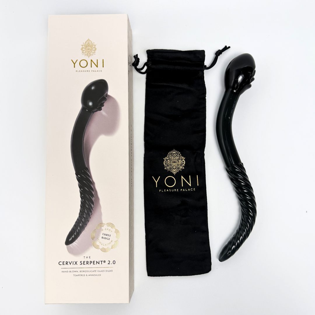 The Cervix Serpent 2.0 Midnight Black Glass Dildo Pleasure Wand Splash Blanket US The Cervix Serpent 2.0 Midnight Black Glass Dildo Pleasure Wand Splash Blanket US